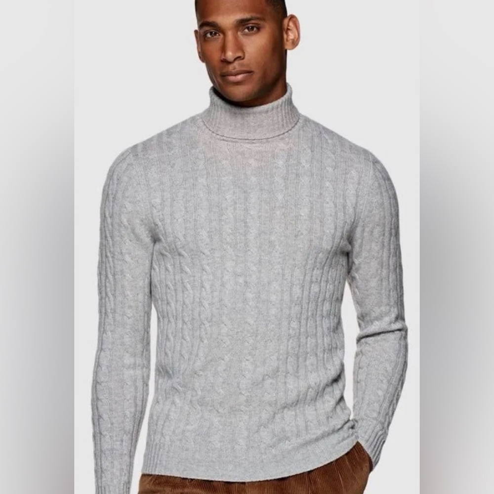 SuitSupply Jumper Men's LARGE* Cashmere Wool Cable-Knit Melange High-Neck